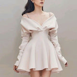 Gorgeous A line Off The Shoulder Satin Long Sleeves Homecoming Dress HZ1024