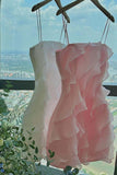 Spaghetti Straps Sleeveless Ruffles Tulle Sheath Mini Homecoming Dress HZ1024