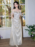 Shiny A Line Off The Shoulder Satin Sequin Long Bridesmaid Dress HZ1024