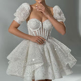 A-Line White Sheer Corset Short Sequin Homecoming Dress HZ1024