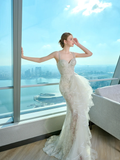 Dreamy Mermaid Sweetheart Lace Tulle Long Wedding Dresses HZ1024