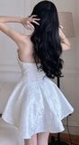Sexy A line Strapless Short White Lace Homecoming Dress HZ1024