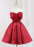 Red Satin Short Prom Dress Lovely Red Knee Length Homecoming Dress HZ1024
