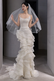 Vintage Mermaid Spaghetti Straps Tulle Lace With Veil Long Wedding Dresses HZ1024