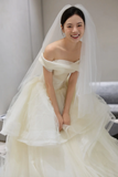 Pretty Ball Gown Off The Shoulder Tulle With Veil Long Wedding Dresses HZ1024