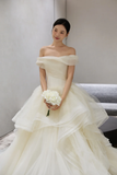 Pretty Ball Gown Off The Shoulder Tulle With Veil Long Wedding Dresses HZ1024