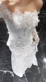 Classy Mermaid Off The Shoulder White Lace Long Sleeves With Veil Long Wedding Dresses HZ1024