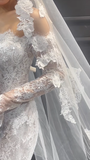 Classy Mermaid Off The Shoulder White Lace Long Sleeves With Veil Long Wedding Dresses HZ1024