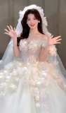 Vintage Ball Gown Off The Shoulder Applique With Veil Long Wedding Dresses HZ1024