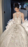 Gorgeous Ball Gown Halter Tulle Sequin Beaded Long Wedding Dresses HZ1024