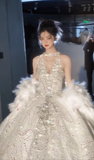 Gorgeous Ball Gown Halter Tulle Sequin Beaded Long Wedding Dresses HZ1024