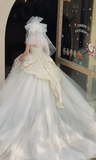 Pretty Ball Gown Strapless Satin Tulle With Veil Long Wedding Dresses HZ1024