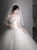 Elegant Ball Gown Strapless Satin Tulle With Veil Long Wedding Dresses HZ1024