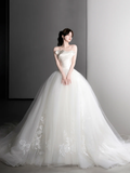 Elegant Ball Gown Strapless Satin Tulle With Veil Long Wedding Dresses HZ1024