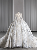 Timeless Ball Gown Tulle Lace Sequin Beaded Long Sleeves Long Wedding Dresses HZ1024