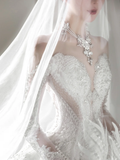 Timeless Ball Gown Off The Shoulder Tulle Lace Beaded Long Sleeves Long Wedding Dresses HZ1024