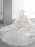 Timeless Ball Gown Off The Shoulder Tulle Lace Sequin Beaed Long Sleeves Long Wedding Dresses HZ1024