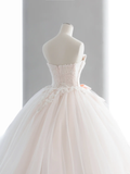 Elegant Ball Gown Strapless Tulle Lace Bow With Gloves Long Wedding Dresses HZ1024