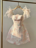 Cute A Line Straps Tulle Pink Sequin Short Homecoming Dress HZ1024