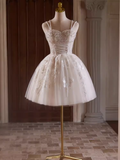 Cute Ball Gown Straps Beads Party Dress White Homecoming Dresses HZ1024