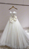 Pretty Ball Gown Spaghetti Straps Satin Tulle Bow Long Wedding Dresses HZ1024
