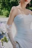 Unique Mermaid Strapless Satin Tulle Applqiue With Sleeves Long Wedding Dresses HZ1024