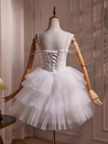 Elegant Ball Gown Spaghetti Straps Tulle Party Dress White Homecoming Dresses HZ1024