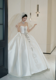 Timeless Ball Gown Strapless Satin Sequin Beaded With Veil Long Wedding Dresses HZ1024