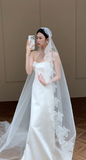 Elegant Mermaid Strapless Satin With Veil Long Wedding Dresses HZ1024