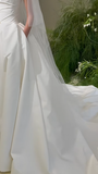 Elegant Simple Ball Gown Strapless Satin With Veil Long Wedding Dresses HZ1024