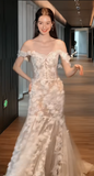 Dreamy Mermaid Off The Shoulder Tulle Lace Applique With Veil Long Wedding Dresses HZ1024