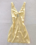 Pastel Yellow A Line V Neck Satin Short Homecoming Dress 18th Birthday Outfits HZ1024