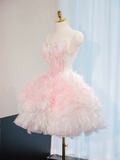 Sweet Ball Gown Strapless Satin Tulle Short Homecoming Dress 16th Birthday Outfits HZ1024