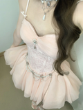 Cute A Line Spaghetti Straps Satin Tulle Short Homecoming Dress 17th Birthday Outfits HZ1024