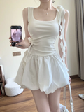 Cute White A Line Square Satin Short Homecoming Dress 18th Birthday Outfits HZ1024