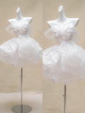 White Ball Gown Off The Shoulder Tulle Feather Applique Short Homecoming Dress 16th Birthday Outfits HZ1024