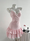Pretty A Line Spaghetti Straps Pink Satin Short Homecoming Dress 16th Birthday Outfits HZ1024