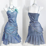 Shiny Mermaid Spaghetti Straps Satin Sequin Short Homecoming Dress 17th Birthday Outfits HZ1024
