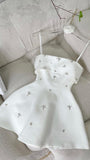 Pretty A Line Spaghetti Straps White Satin Beads Short Homecoming Dress 17th Birthday Outfits HZ1024