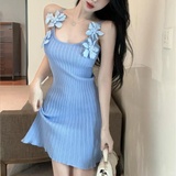 Blue A Line Spaghetti Straps Satin Applique Short Homecoming Dress 16th Birthday Outfits HZ1024