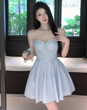 Sweet A Line Spaghetti Straps Satin Sequin Short Homecoming Dress 16th Birthday Outfits HZ1024