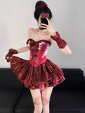 Chic Ball Gown Strapless Burgundy Satin Short Homecoming Dress 16th Birthday Outfits HZ1024