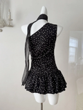 Sweet 16th Black A Line One Shoulder Satin Polka Dots Short Homecoming Dress Birthday Outfits HZ1024