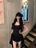 Black 18th A Line Off The Shoulder Satin Short Homecoming Dress Birthday Outfits HZ1024