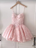 Simple A Line Spaghetti Straps Lace Birthday Dress Pink Homecoming Dresses HZ1024