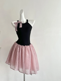 Chic 19th A Line Halter Satin Chiffon Polka Dots Short Homecoming Dress Birthday Outfits HZ1024