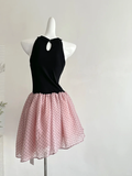 Chic 19th A Line Halter Satin Chiffon Polka Dots Short Homecoming Dress Birthday Outfits HZ1024