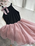 Chic 19th A Line Halter Satin Chiffon Polka Dots Short Homecoming Dress Birthday Outfits HZ1024