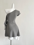Gray 18th A Line One Shoulder Satin Polka Dots Short Homecoming Dress Birthday Outfits HZ1024
