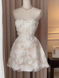 Simple A Line Straplesss Lace Birthday Dress White Homecoming Dresses HZ1024